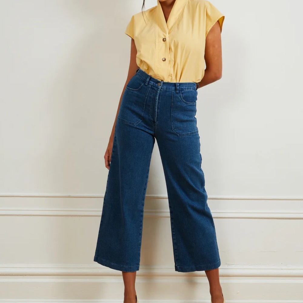 Loup Simone Wide Crop Jeans- Washed Indigo